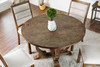 Rustic Wooden Round Dining Table with Curled Pedestal Base, Antique Oak Brown