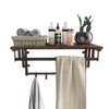 Metal Framed Wall Mounted Coat Rack with One Storage Shelf, Brown and Black