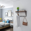 Metal Framed Wall Mounted Coat Rack with One Storage Shelf, Brown and Black