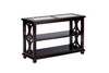 Glass Inserted Wooden Sofa/Media Table with 2 Shelves, Dark Brown