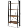 Four Tiered Rustic Wooden Ladder Shelf with Iron Framework, Brown and Black