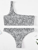 Asymmetric One-Shoulder Polka-Dot Split Bikini Swimsuit