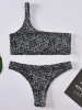 Asymmetric One-Shoulder Polka-Dot Split Bikini Swimsuit