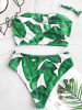 Zipper Printed Strapless Bikini Swimsuit