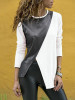 Patchwork Round-Neck Cropped Blouse Tops