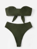 Solid Color Knotted Strapless Split Bikini Swimsuit