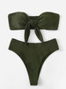 Solid Color Knotted Strapless Split Bikini Swimsuit