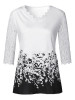 V-Neck Elbow Sleeves Lace Printed Loose Blouse
