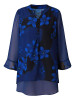 V-Neck Printed Loose Lace Chiffon Blouse