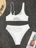 Sexy Irregular Backless Grid Split Type Bikini Swimsuit