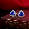Dazzling 1.98ct Trillion Cut Tanzanite & Diamond Stud Earrings 18K Jewelry