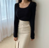 PU Leather Skirts High Waist Pockets Package Pencil  Skirt