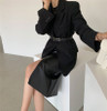 PU Leather Skirts High Waist Pockets Package Pencil  Skirt
