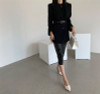 PU Leather Skirts High Waist Pockets Package Pencil  Skirt
