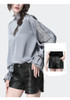 Satin  Blouse With Stand Ruffled Collar & Split Lace Sleeve