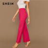 SHEIN Ginger High Rise Piped Pants Elegant Wide Leg Zipper Fly Plain Workwear Trousers Women Stretchy Highstreet Autumn Pants