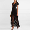 New Celebrity Party Summer Bandage Long Dress Women Short Sleeve V-Neck Elegant Sexy Night Out Tassel Maxi Dress Women Vestidos