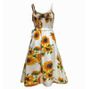 Sling Ruffled Sunflower Printed Button Dress