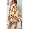 Sling Ruffled Sunflower Printed Button Dress