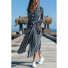 Printed V Neck Casual Long Sleeve Midi Dress