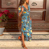 Printed V Neck Casual Long Sleeve Midi Dress