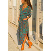 Printed V Neck Casual Long Sleeve Midi Dress