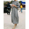 Women Round Neck 3/4 Sleeve Solid Color Daily Dresses