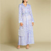 Elegant Print Long Sleeve Lapel Maxi Women Dress
