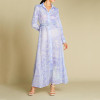 Elegant Print Long Sleeve Lapel Maxi Women Dress