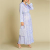 Elegant Print Long Sleeve Lapel Maxi Women Dress