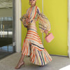 Striped Stitching Lantern Sleeve Dress