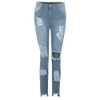 Women Denim Skinny Trousers High Waist Jeans Destroyed Knee Holes Pencil Pants Trousers Stretch Ripped Boyfriend Female