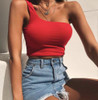 Summer Sexy Women Lady Female One Shoulder Crop Tops Sleeveless T-Shirt Tank Tops Summer Beach Vest Bare Midriff Fashion Clothes