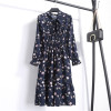 2020 Women Different Choose Casual Autumn Dress Lady Korean Style Vintage Floral Printed Chiffon Shirt Dress Winter Long Sleeve Bow Midi Dress Vestido