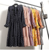 2020 Women Different Choose Casual Autumn Dress Lady Korean Style Vintage Floral Printed Chiffon Shirt Dress Winter Long Sleeve Bow Midi Dress Vestido