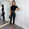 2020 Winter Leather Pants Women Punk Hight Waist Trousers Women Gothic Straight Ladies Pants Streetwear