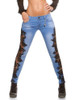 2020 Autumn Women Elegant Sexy Denim Pencil Skinny Jeans Female Fashion Plus Size Lace Floral Crochet Hollow-Out Jeans