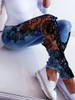 2020 Autumn Women Elegant Sexy Denim Pencil Skinny Jeans Female Fashion Plus Size Lace Floral Crochet Hollow-Out Jeans