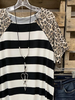 Fashionlinna Hot Sale Black Short Sleeve Cotton-Blend Leopard Tops