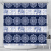 Mandala Elephant Flower Navy Fabric Shower Curtain Bathroom Curtains