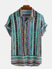 Mens Ethnic Style Pattern Printed Summer Loose Casual Shirts