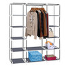 Durable 69'' Fabric Canvas Wardrobe With Hanging Rail Shelving Clothes Cupboard