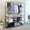Durable 69'' Fabric Canvas Wardrobe With Hanging Rail Shelving Clothes Cupboard