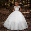 New Flower Girl Dresses Beading Sash Ball Gowns Lace Appliques Floor Length Flower Girls Princess Elegant Wedding Pageant Dresse