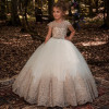 New Flower Girl Dresses Beading Sash Ball Gowns Lace Appliques Floor Length Flower Girls Princess Elegant Wedding Pageant Dresse