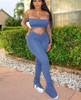 Tie Dye Crop Top and Stacked Pants Outfits Matching Set