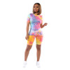 Tie-dye Printed Stripes  Short Sleeve Tops + Shorts Set