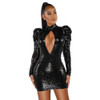 Backless Hollow Out Sequin Turtleneck Long Sleeve Plus Size Bodycon Dress