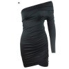 Long Sleeve One Shoulder Ruched Bodycon Casual Dress