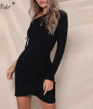 Long Sleeve One Shoulder Ruched Bodycon Casual Dress